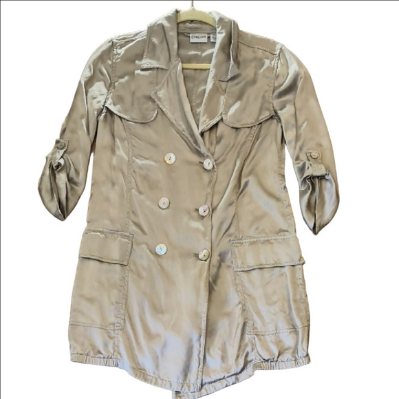 Chico's Tan Button-Down Double-Breasted Shirt - Picture 1 of 4